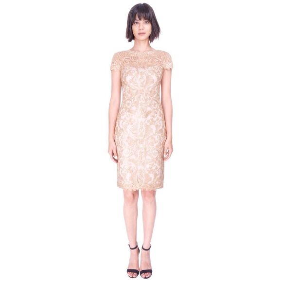 NWT Tadashi Shoji Corded Embroidery On Tulle Cap Sleeve Dress - Picture 1 of 9